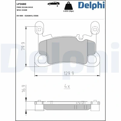 Immagine di DELPHI LP3680 Kit pastiglie freno Predisposto per contatto segnalazione usura con lamierino anticigolío senza accessori PORSCHE: Cayenne Coupe