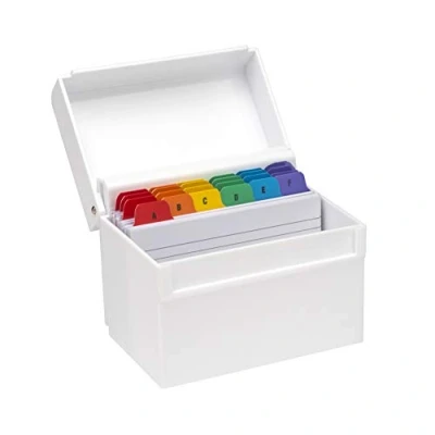 Immagine di OSCO Scatola per indici in plastica bianca lucida Regolare Divisori dalla a alla Z 100 biglietti righe inclusi (15,2 x 10,2 cm) Schede flash di revisione Note ricetta