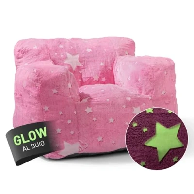 Immagine di Lumaland Poltrona a sacco per bambini Glow in The Dark Divano design stelle Sedia interni la cameretta dei Materiale morbido e facile da pulire ca. 68 x 70