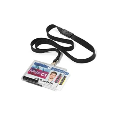 Immagine di Durable 892619 Portabadge Pushbox Duo, 2 tessere, cordoncino in tessuto, comparti separati, levette scorrevoli, trasparente, confezione da 10 pezzi