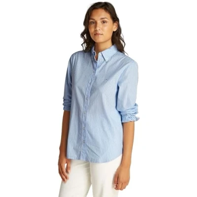 Immagine di Tommy Jeans Tjw Reg Pinstripe Poplin Shirt Dw0Dw20290, Camicia a Maniche Lunghe, Donna, Bianco (Sugarplum Blue/Stripe), M