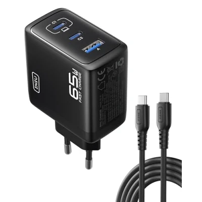 Immagine di INIU 65W Caricatore USB C, [USB C * 2 + A] 3 Porto Presa Multipla PD &amp; QC3.0 Carica Cellulare, Caricabatterie per iPhone 16 15 Pro Max, iPad Pro, Samsung S24 Ultra usw