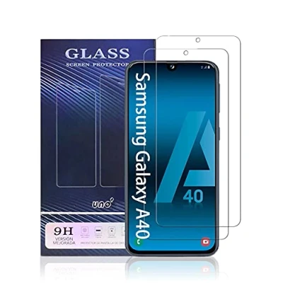 Immagine di UNO&#039; Pellicola proteggi schermo in vetro temperato, 2 pezzi, compatibile con Samsung Galaxy A40, ultra resistente, senza bolle, 9H, antigraffio.