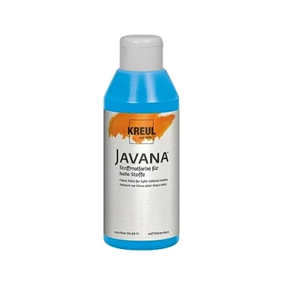 Immagine di Kreul 91334 vernice per tessuti Javana leggeri, barattolo da 250 ml in azzurro, liscia a base d&#039;acqua con carattere cremoso, penetra profondità nelle fibre.