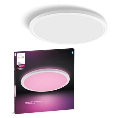 Immagine di Philips Hue Devote Pannello Smart LED, White and Color Ambiance, Rotondo, diametro 43 cm, 23W, 2900 Lumen, Cornice bianca, Illuminazione degli spazi interni