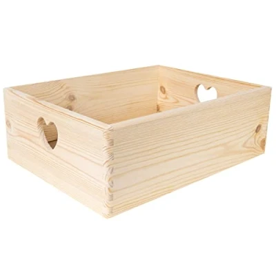 Immagine di Creative Deco Grande Scatola in Legno 40 x 30 13 cm (+/ 1 cm) Scatole con Maniglie a Cuore Cassetta Conteniore Portaoggetti Portagiochi Ideale per Decoupage Documenti e Attrezzi