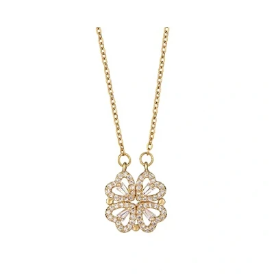 Immagine di FFWTPY Collana da Donna Gioielli in Argento Oro Catena Della Clavicola del Cuore Quadrifoglio Zircone per moglie la fidanzata mamma Anniversario Compleanno (Oro)