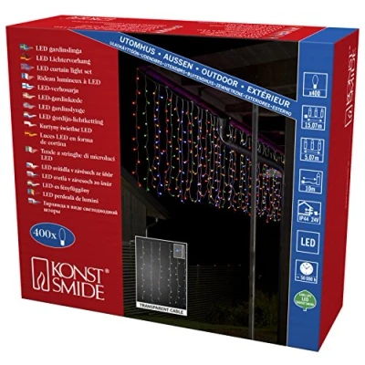 Immagine di Konstsmide 3675 503 LED nevischio con colorati Globes Ampolle/per esterni (IP44)/certificato VDE/Trasformatore esterno 24 V/400 diodi colorati/cavo trasparente