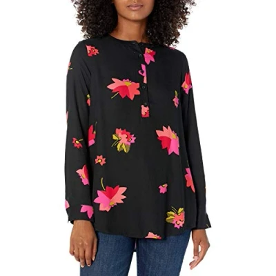 Immagine di Amazon Essentials Camicetta in Tessuto a Maniche Lunghe Donna, Nero Rosa Floreale, S