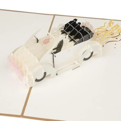 Immagine di AIYONG Biglietto Pop up con Auto per Matrimonio just married, Regalo 3D il Matrimonio, Biglietti di Auguri Amore Nozze Busta