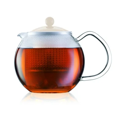 Immagine di BODUM Teiera con Filtro in Vetro borosilicato, Manico e Coperchio plastica colorato, 1,5 Litri, Colore Nero Bianco
