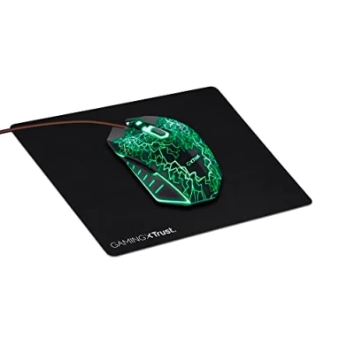 Immagine di Trust Gaming GXT 783X Izza Mouse con Tappetino, Luci LED, 800 4000 DPI, 6 Pulsanti, Cavo in Treccia USB 1.8 m, Fondo Antiscivolo, da Gioco Cablato per PC, Laptop, Computer