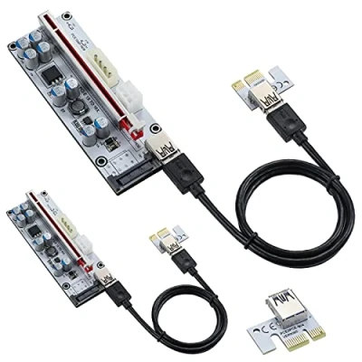 Immagine di MZHOU Scheda Riser PCI e, Adattatore VER010 X da 1X a 16X con Estensione Grafica LED Mining Ethereum ETH Cavo di Prolunga USB 3.0 0,6 m (2 Pezzi)