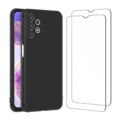 Immagine di NEW&#039;C Cover per Samsung Galaxy A23 4G in custodia silicone ultra sottile nero e 2 x vetro temperato 4G, pellicola protettiva schermo