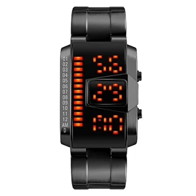 Immagine di TONSHEN Binario Digitale Orologi da Polso 50M Impermeabile LED Elettronico Display Acciaio Inossidabile Orologio (Nero)
