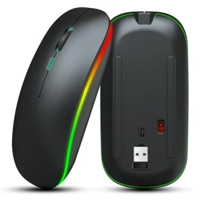 Immagine di LEYF mouse senza fili, 3 modalità Switchching Bluetooth 5.2, wireless ricaricabile, illuminato per PC, laptop, smart TV, tablet, Android, Windows, Mac OS, silenzioso, ergonomico,