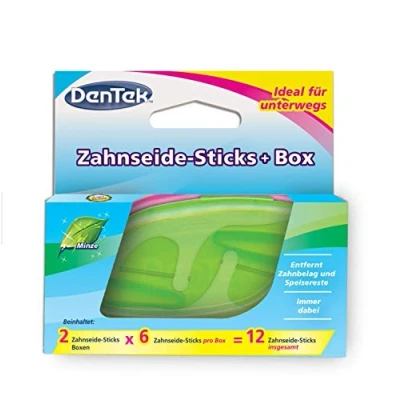 Immagine di Dentek On the Go 6 bastoncini di filo interdentale in 2 scatole colorate