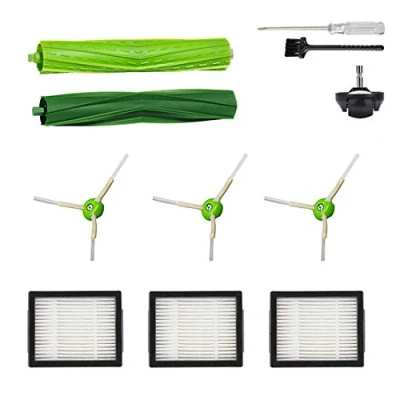 Immagine di Parti di ricambio accessorio per iRobot Roomba i3 i3+ i4 i4+ i6 i6+ i7 i7+ i8 i8+/Plus E5 E6 E7 I&amp;E Series Vacuum, 1 spazzola in gomma e ruota anteriore 3 filtri spazzole laterali