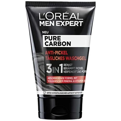Immagine di L&#039;Oréal Men Expert Gel detergente viso anti brufoli pulizia maschile con minerale vulcanico e vitamina B3, puro carbone, 1 x 100 ml