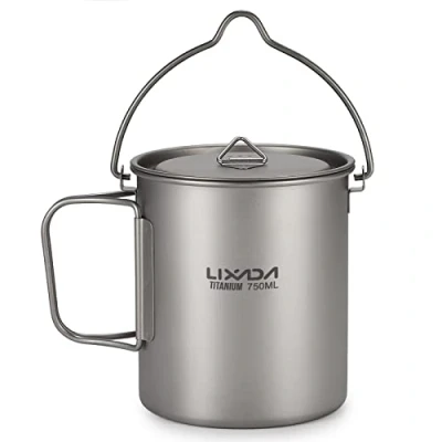 Immagine di Lixada Ultralight Titanium Tazza da acqua portatile in titanio, con coperchio e manico, pieghevole, per campeggio all&#039;aperto, cucina pic nic