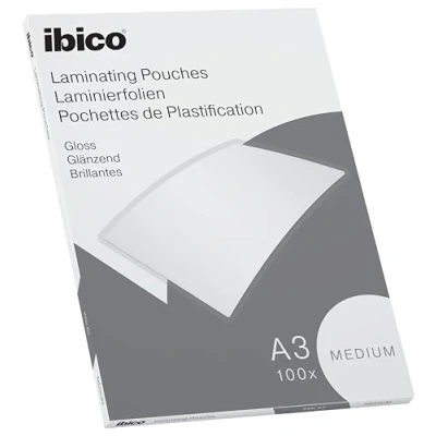 Immagine di Ibico Basics Pouch per la Plastificazione a caldo, Formato A4, Spessore Medio, Elevata protezione dei documenti e Durabilità, Confezione da 100, Finitura Lucida, Trasparente, 627312