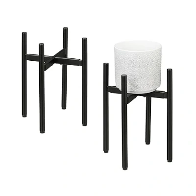 Immagine di Relaxdays Verstellbarer Pflanzenständer 2er Set 2 Supporti per Fiori e Piante, Portavasi Regolabili in Larghezza LxP: 26x26 37x37 cm, Acciaio, Nero, Ferro