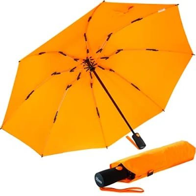 Immagine di iX brella Ombrello tascabile inversa in fibra di vetro con raggi colorati, arancione fluo , 106 cm, XXL