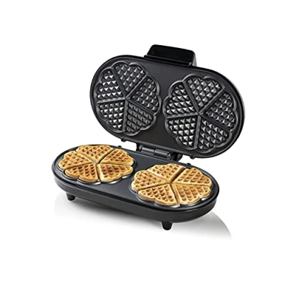 Immagine di BESTRON Piastra doppia per waffle a forma di cuore classica con vaporiera e rivestimento antiaderente, 1200 Watt, colore: rame