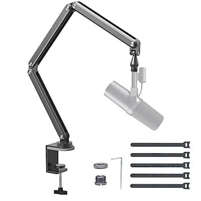 Immagine di FULAIM Braccio per microfono in alluminio compatibile con RODE, supporto regolabile Shure, arm adattatore da 3/8&quot; 5/8&quot; Game Streaming Podcast Interview (Grigio)