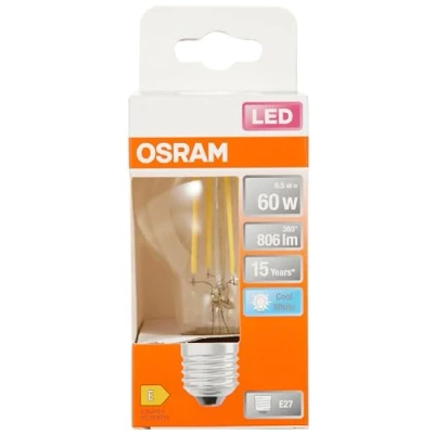 Immagine di OSRAM 4058075112308 LED (monocolore) ERP E (A G) E27 Forma di bulbo 6.5 W = 60 Bianco freddo (Ø x L) mm 105 1 pz.