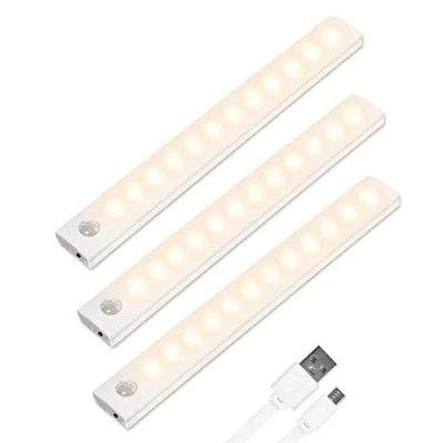 Immagine di Vicloon Luce per Armadio, 3Pcs Lampada Guardaroba 12 LED con Sensore di Movimento, Batteria Ricaricabile Striscia Magnetica Adesiva, Luci Notturne Scale, Bagno, Camera, Corridoio