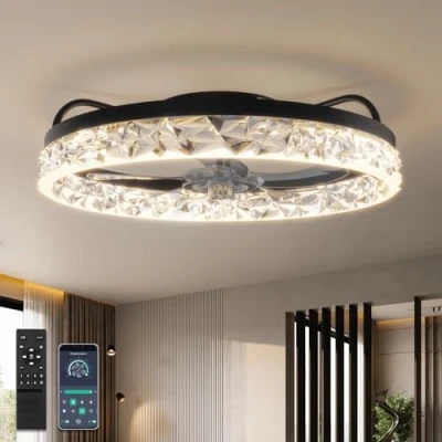 Immagine di YUNLONG Ventilatore da Soffitto con Luce e Telecomando Silenzioso DC a Pale Lampadario Cameretta Plafoniera Dimmerabile Reversibile 6 Velocita,Nero