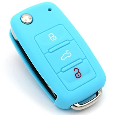 Immagine di CYK Caso Chiave Compatibile con VW Skoda Seat Cover in Silicone per 3 Bottoni Auto Custodia coprichiave Copertura di Protezione keycase VA (Blu Chiaro)