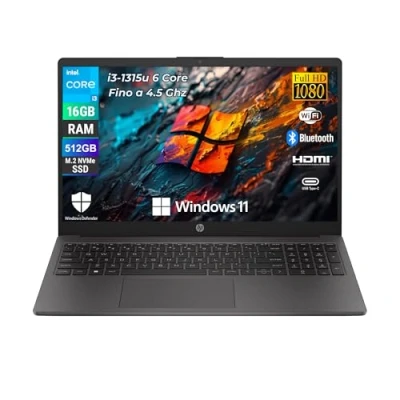 Immagine di HP 250 G10, Intel Core i3 1315U 6 4.5 Ghz, Computer portatile Notebook Display 15.6&quot; Full HD, Ram 16 GB DDR4 SDRAM 512 SSD, Wi Fi 5, Windows 11 Pro