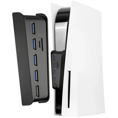 Immagine di Joso Hub USB per PS5, 5 porte Extender ad alta velocità, adattatore di espansione caricabatterie Playstation accessori, con 4 + 1 porta ricarica tipo C