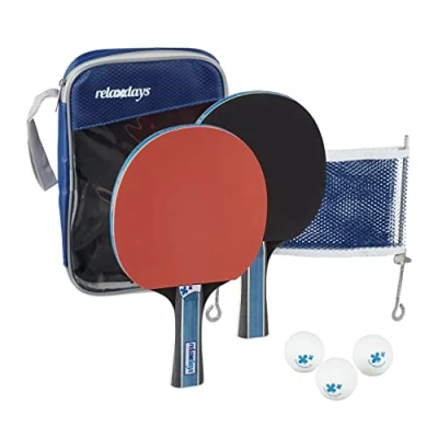 Immagine di Relaxdays Set da Ping Pong, con Custodia, Rete, 3 Palline e 2 Racchette Incluse, Indoor&amp;Outdoor, Portatile, Nero/Rosso