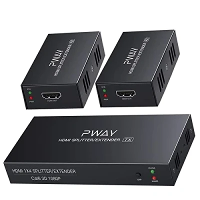 Immagine di PWAY PW HTS0102(POC) 1X2 Splitter HDMI Extender Over Cat6 Ethernet cavo con Senza ritardo telecomando a 50m/165ft 1080P（1 In 2 Out）