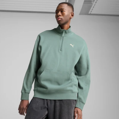 Immagine di Puma Wardrobe ESS Relaxed Rundhalsshirt MIT Halblangem Reissverschluss Felpa, Uomo, Taglia: Large, Green moon