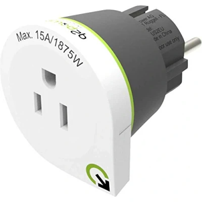 Immagine di Q2 Power USA to Europe Adattatore Universale da Viaggio con Presa a Terra Protezione Anti Scossa KID SAFE Voltaggio e Potenza Max. 100V 1600W / 250V 4000W
