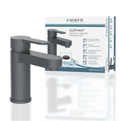 Immagine di SCHÜTTE rubinetto per lavabo Elephant con scarico, miscelatore valvola pop up, da bagno, monocomando bagno 34214, antracite opaco