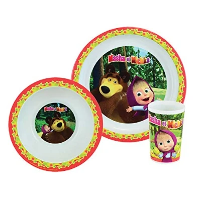 Immagine di Fun House 005844 Masha e MICHKA Set da Pranzo Composto Piatto, Ciotola Bicchiere per Bambini, Plastica, Multicolore
