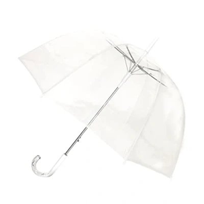 Immagine di SMATI Paris Ombrello a bolla da donna trasparente con bordo bianco Trasparente; Frangivento; Apertura automatica; Manico in stile cristallo; Design francese; forma di cupola.
