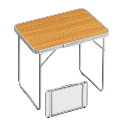 Immagine di WOLTU Tavolo da campeggio pieghevole in alluminio e MDF, per picnic giardino, tavolino servizio portatile spiaggia, balcone, 70 x 60 50 cm, rovere