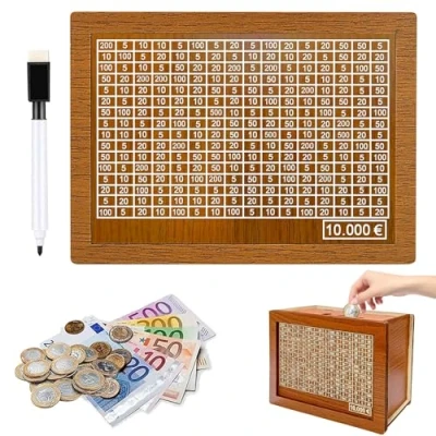 Immagine di Salvadanaio In Legno,Salvadanaio Con Contatore Per Spuntare,Riutilizzabile,Salvadanaio Nummer Obiettivo Di Risparmio Aiutare i Bambini a Costruire l&#039;Abitudine Al Risparmi