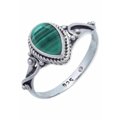 Immagine di Anello argento 925 con pietre preziose malachite pietra verde sterling da donna in vero (MRG 205 10 (56))