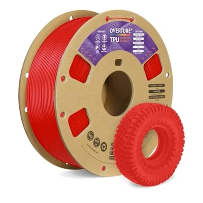 Immagine di OVERTURE Filamento TPU 1kg, 1.75mm Flessibile per Stampante 3D, Elevata Liquidità, Precisione Dimensionale +/ 0.03 mm, 3D (Rosso)