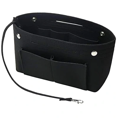 Immagine di Soyizom borsa a mano in feltro tracolla organizer con portachiavi per Speedy Neverfull, 8 colori(Nero,piccolo)
