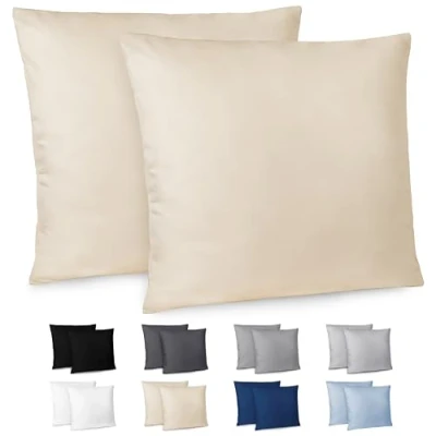 Immagine di Dreamzie Federe Cuscino Letto 65x65cm Set da 2 in Microfibra Spazzolata con Cerniera Certificate Oeko Tex Cuscini Matrimoniale Beige