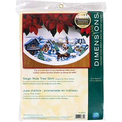 Immagine di Dimensions Sleigh Ride Tree Skirt Counted Cross Stitch Kit 45 Round