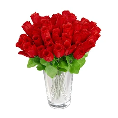 Immagine di Relaxdays Bouquet di Rose, Pezzi, Fiori Finti, Decorazione, Mazzo con Gambo e Foglie, Boccioli Rossi, H: 26 cm, Poliestere, Colore: Rosso, Set da 48 Pz